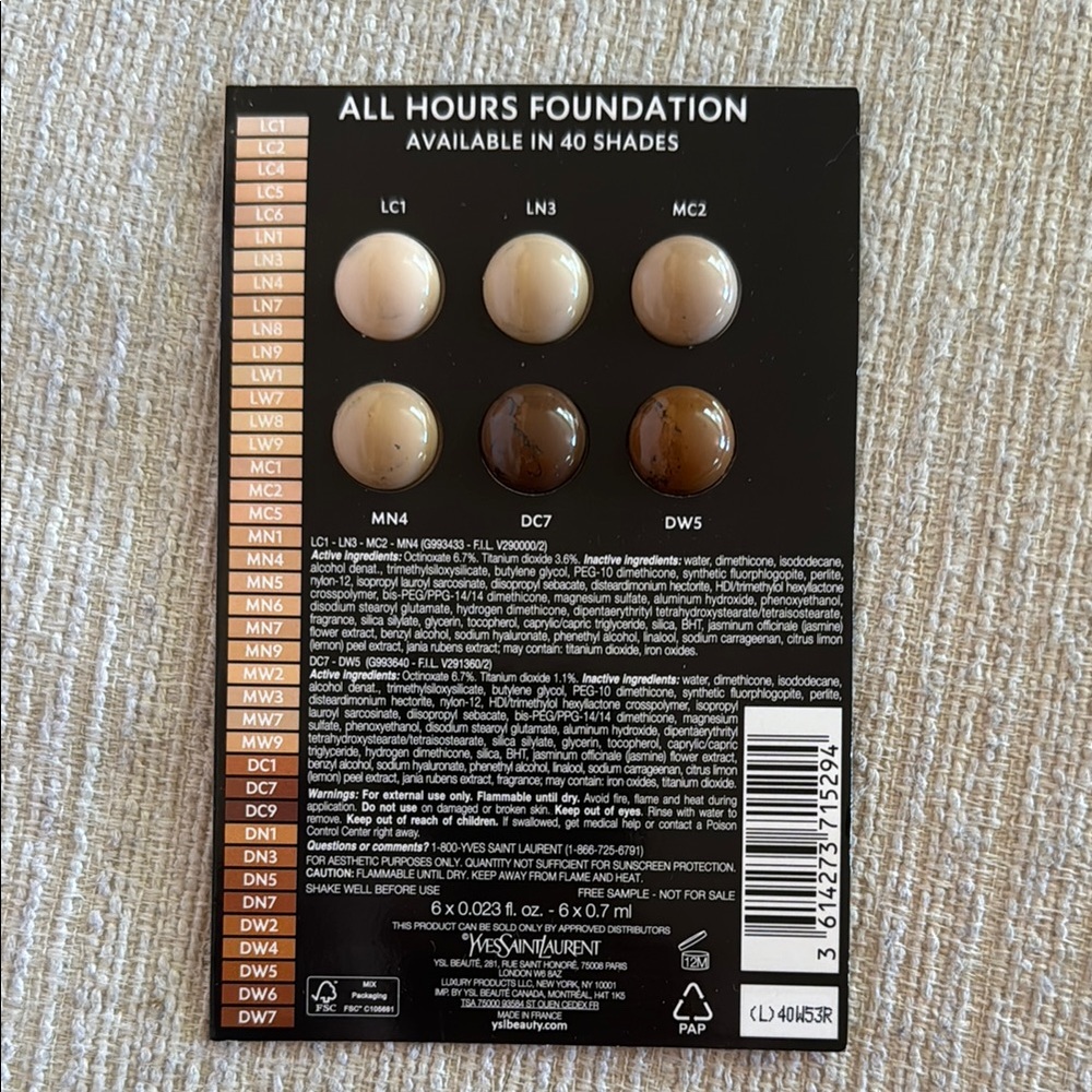 Yves Saint Laurent All Hours Foundation Sample Set